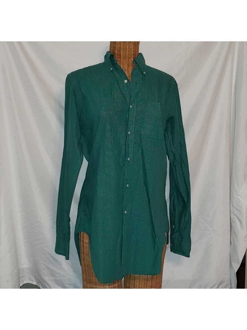 Vintage Men's KENNETH GORDON Button Down Dress Shirt in Green Checks - 15/33